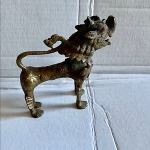 Antique Kylin Tibetan Bronze Guardian Lion Foo Dog